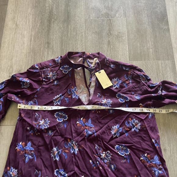 Stetson Womens Purple Floral Long Sleeve Blouse Top Keyhole - Picture 6 of 8